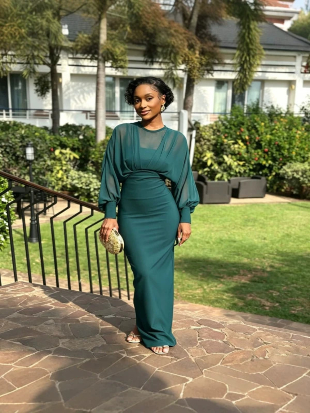 African Elegant Long Sleeve Maxi Dress for Plus Size Women Slimming Party Gown